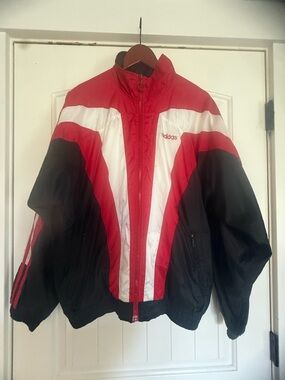Vintage Adidas Men’s Red/White/Black Windbreaker Jacket size M